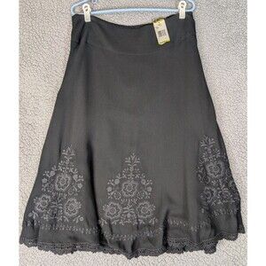 NWT Jones New York Maxi Skirt Womens 14 Black Embroidered Appliques Whimsigoth